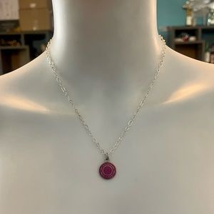Coach Hot Pink Enamel Pendant .925 Sterling Silver Necklace